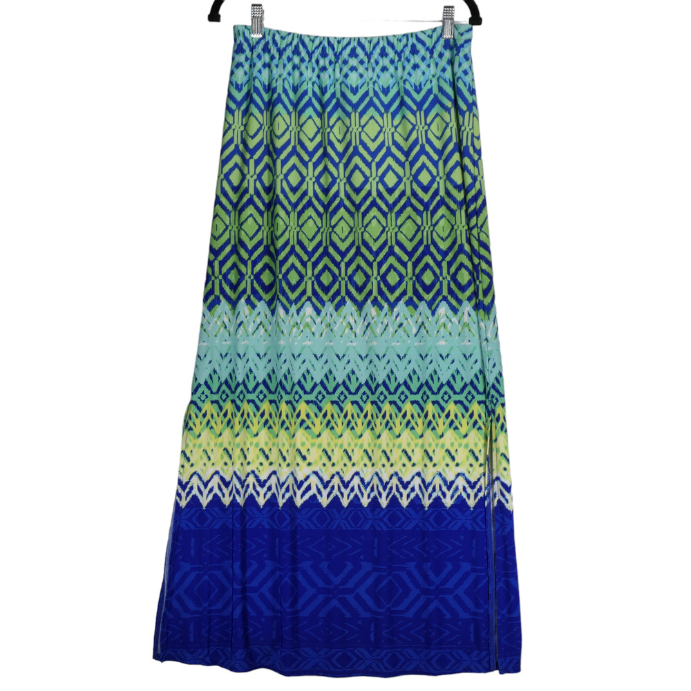 Chicos Maxi Skirt Womens Medium Blue  Coastal Grandma Resort Wear Artsy Hippie